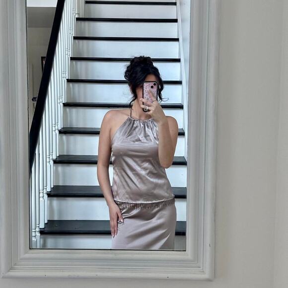 Satin Beaded Two Piece Set Handmade Vtg - Picture 2 of 7